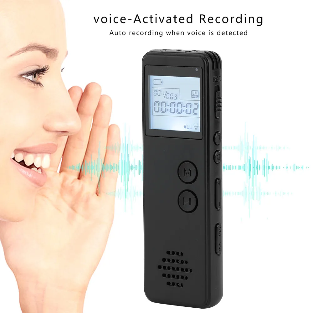 Digital Voice Recorder Long Distance Audio MP3 Dictaphone Noise Reduction Voice One Key Recording MP3 WAV Record Player 128Kbps