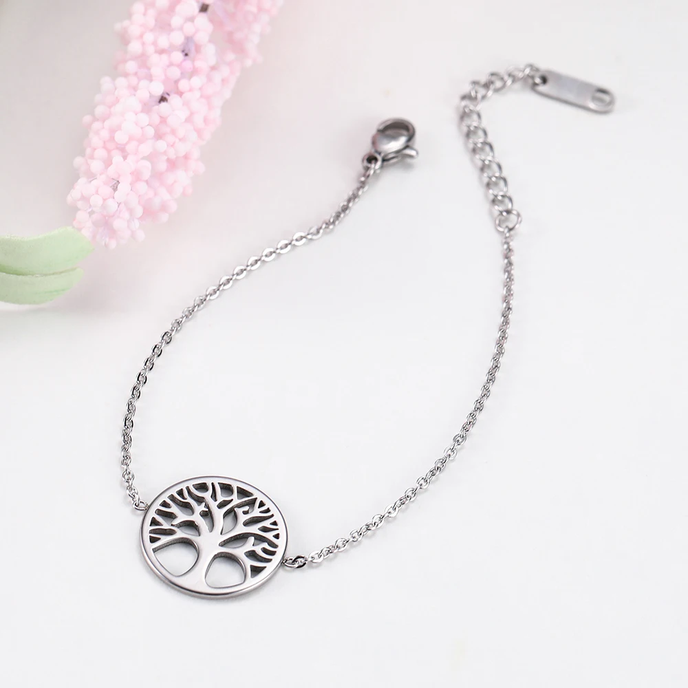 LIKGREAT Tree of Life Pendant Chokers Necklace Round Stainless Steel Charm Bracelets Wiccan Amulet Jewelry for Women Gifts