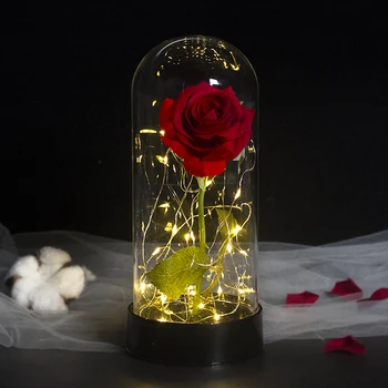 

Beauty and The Beast Gold Foil Galaxy Rose Flower LED Light Artificial Flowers In Glass Dome Christmas Valentine Gift