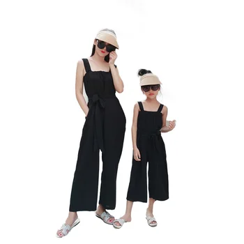 

Mom and Daughter Matching Clothes Jumpsuit Family Look Sleeveless Women Baby Girl Clothes Beach Pants Bohemian Wide Leg Jumpsuit