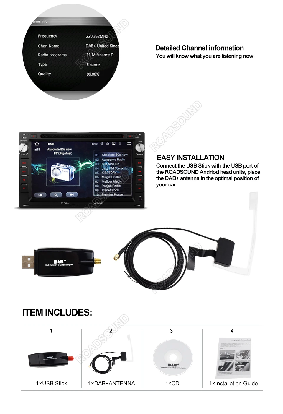 USB DAB01 USB 2,0 цифровой DAB + радио тюнер приемник палка только для Android 5,1 6,0 7,1 и 8,0 автомагнитолы YHDAB001