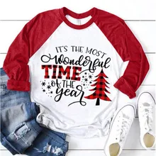 Christmas Tree Letter Print T Shirt For Women Xmas Merry Christmas New Year T Shirt Ladies Patchwork Pullover Tops T-Shirts