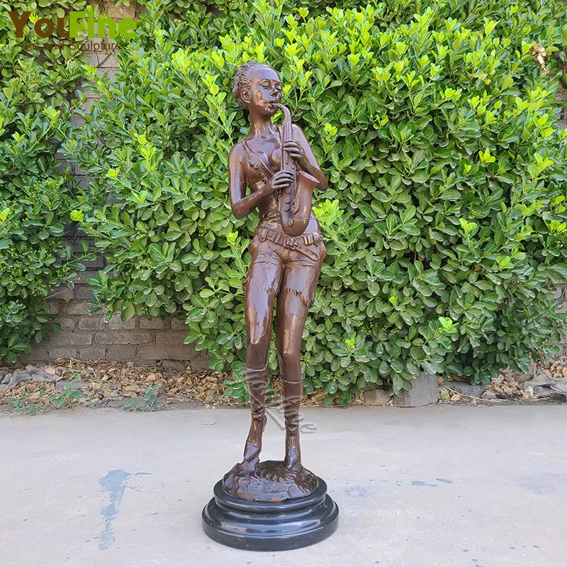 

Western Art Bronze Musician Statue Trumpet Female Player Bronze Sculpture Playing Trumpet Cast Bronze Art Crafts Home Decoration