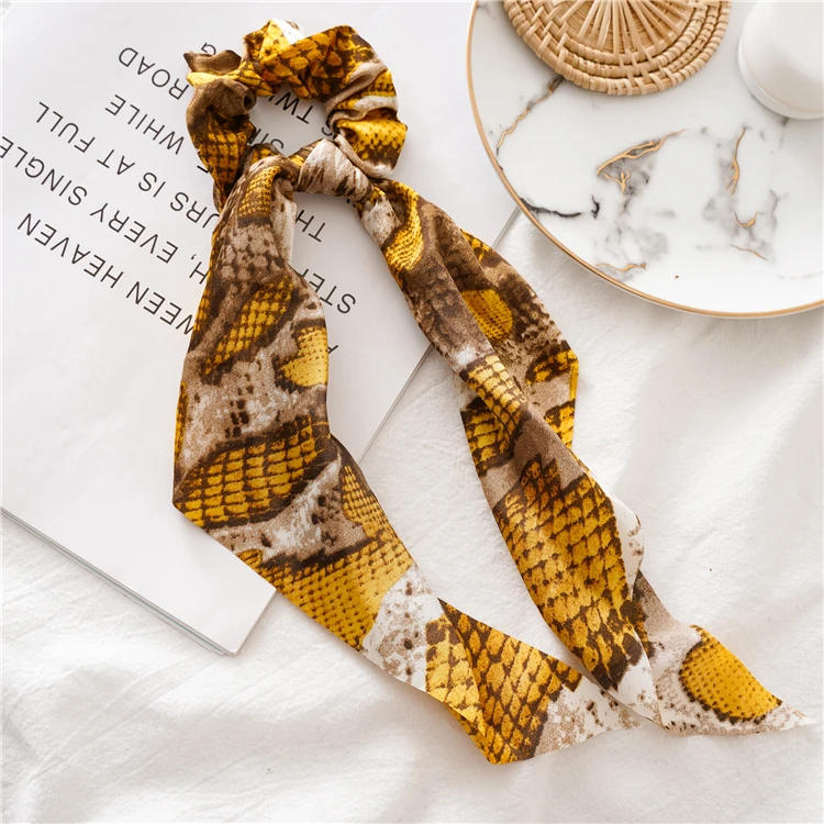 Dark yellow Модная женская веревка для волос, НОВАЯ шикарная леопардовая змеиная лента с цветочным принтом, повязки для волос, резинка для хвоста, шарф, аксессуары для волос - Цвет: Dark yellow