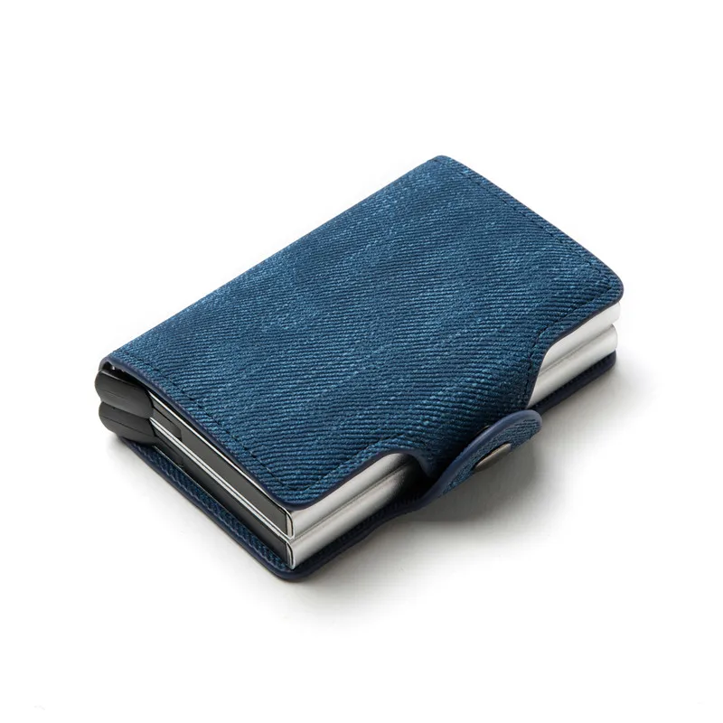 Bycobecy джинсовый кошелек противоугонные двойные коробки Высокое качество кошелек RFID блокирующий держатель для карт бизнес всплывающий металлический чехол для ID - Цвет: YM002 Blue