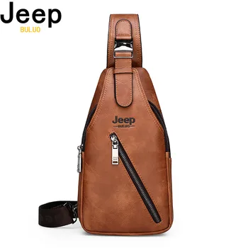 JEEP BULUO Travel Hiking Cross Body Messenger bags Men’s Large Capacity Chest Sling Bag Solid Men Split Leather Bag New