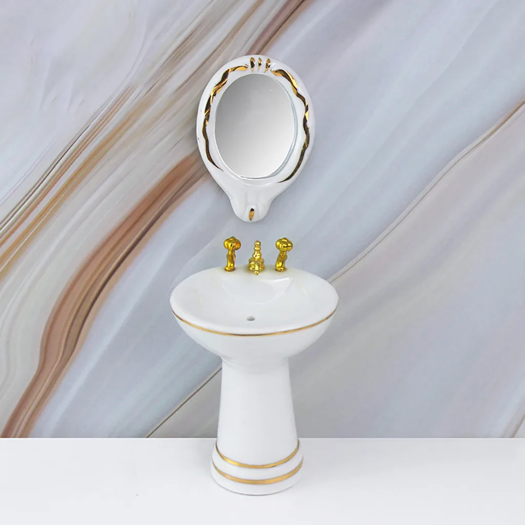1:12 Кукольный домик миниатюрная мебель сцена мини Bathroon Набор Модель игрушки Душ Ванна раковина флеш Туалет ролевые игры кукольные домики