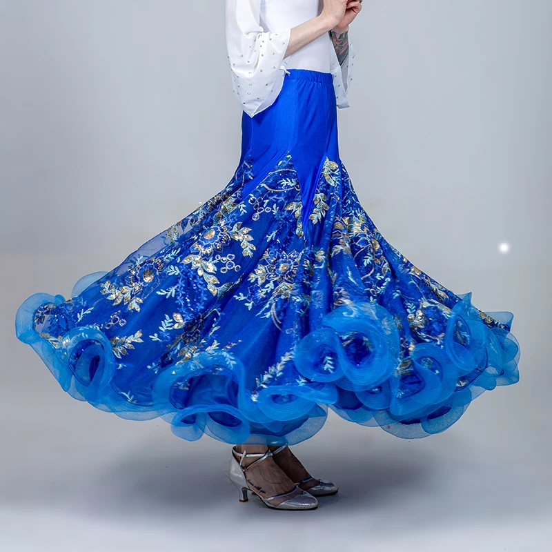 Royal blue Skirt Лидер продаж, современное платье для танцев, женские юбки бальное для занятий квадратным фламенко Танго вальс, индивидуальный заказ, Одежда для танцев PY271 - Цвет: Royal blue Skirt