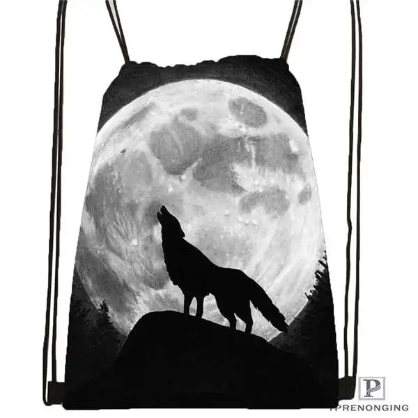 Drawstring Backpack Custom wolf_moon_by_kyghost@ 04-походная сумка на шнурке милый рюкзак для детей(черная спинка) 31x40 см#180611-03-107 - Цвет: Drawstring Backpack