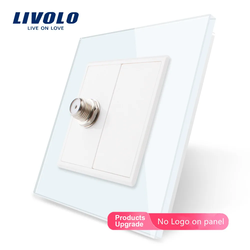 White-No logo Livolo /розничная, с украшением в виде кристаллов Стекло Панель, C791ST-11/12/13/15,1 Gang спутниковый гнездо/выход, без переходник, без логотипа - Тип: White-No logo