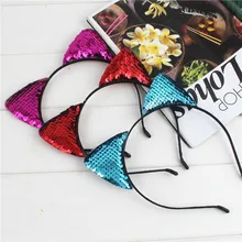 Корейский стиль, ручная работа, двухсторонние детские тканевые повязки для волос с блестками, звездный стиль знаменитостей, для девочек, Мультяшные кошачьи ушки, повязка на голову