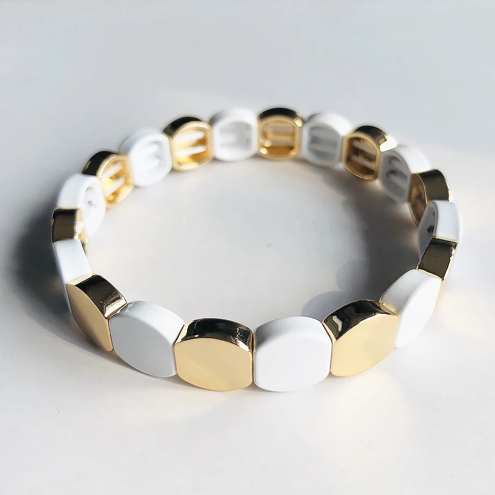 Handmade White& Gold Honeycomb Shape Bracelets Women Stacking Bangles Men Enamel Tile Bracelet Pulseiras Bijoux Dropshipping - Окраска металла: A4