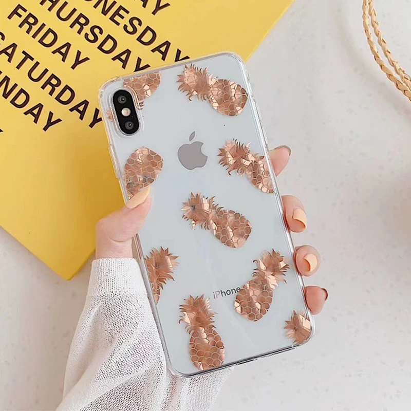 

Gold Pineapple Phone Cases For iPhone XS Max XR XS 6 6S 7 8 Plus X Soft Transparent Phone Back Cover Coque Gift