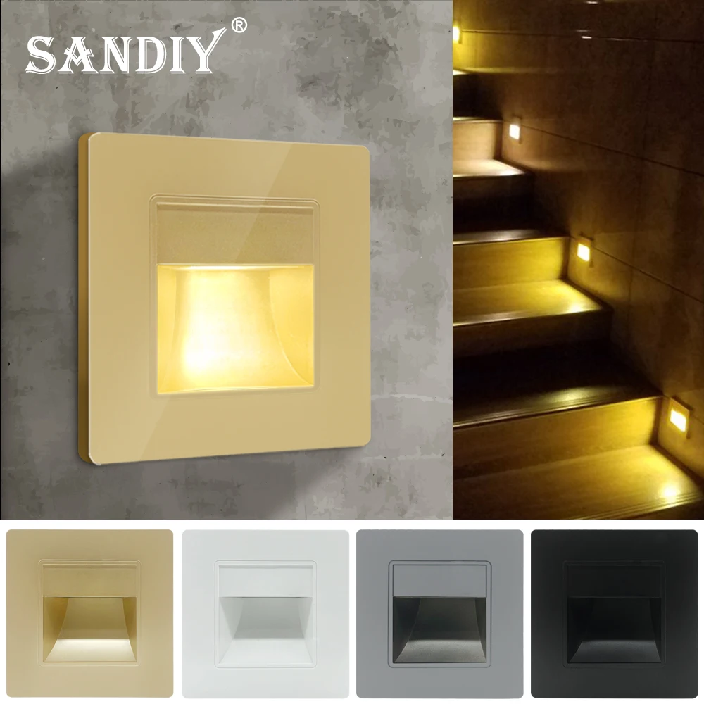 Led light, led wall lamp, wall light SANDIY Wall Lamp Recessed Step Light 2W 3W Led Stairs Lighting Interior Nightlights for Corridor Bathroom Ladder Luminaire 86Box