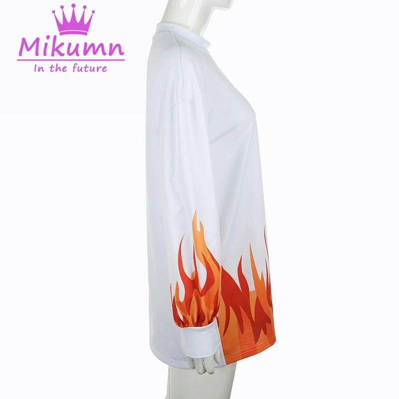 Толстовка с принтом пламени Харадзюку уличная одежда Vestidos модные повседневные женские пуловеры унисекс