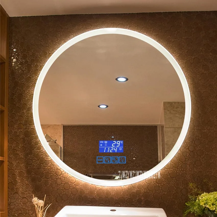 CTL304 New Upgrade 2-color Light Smart Mirror Wall-mounted LED Bathroom Mirror Round Touch Screen Vanity Mirror 110V/220V 4.8W/m