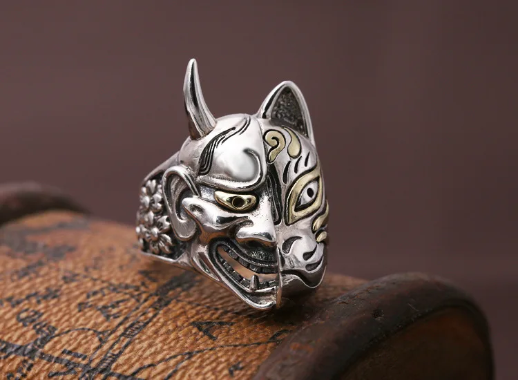 925 пробы серебряные мужские байкерские кольца в стиле панк с маской Prajna A1602 |