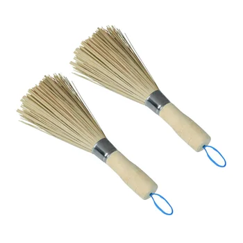 

2pcs Bamboo Pan Brushes Long Handle Wok Cleaning Brush Dish Brushes Kitchen Tool for Home Restaurant