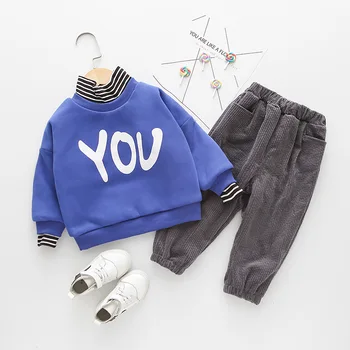 

MudiPanda Winter 2020 Baby Clothes Set For Kids Girls Boys Children'S Letter Printed Plus Velvet Two-Piece Suits 2 3 4 5 6 Years