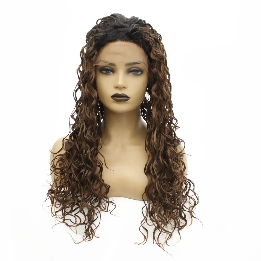 Ombre Green Kinky Curly 180% Density Heat Resistant Hair Synthetic Lace Front Wig Middle Part Glueless Long Wigs for Black Women