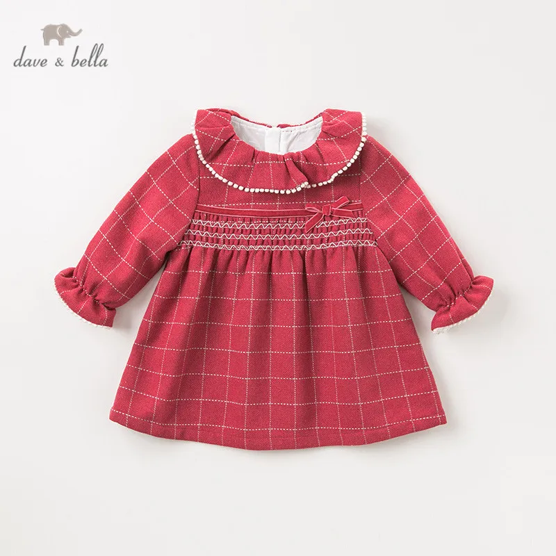 DBZ11890 dave bella/осеннее клетчатое платье принцессы с бантом для маленьких девочек детское модное праздничное платье детская одежда в стиле «лолита»