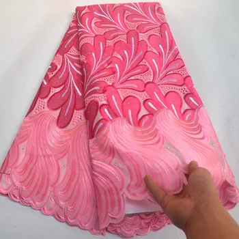 

New design Pink Nigerian Lace Fabric,Fashion African Dry 100% cotton lace Swiss Voile Lace In Switzerland High Quality Wo449