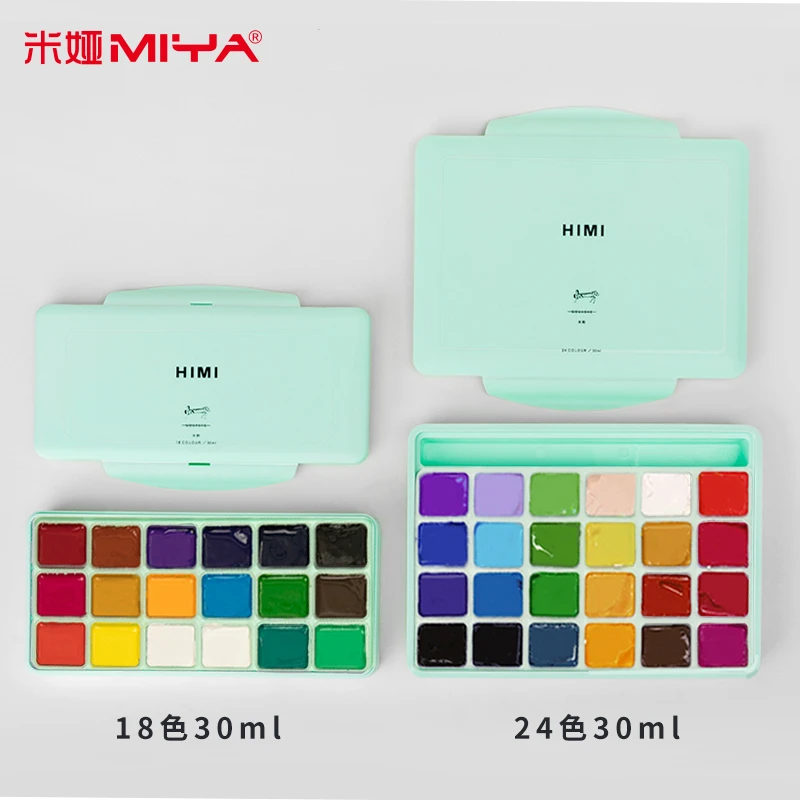MIYA 18 24 Colors Gouache Paint Set 30ml Portable Case Jelly Watercolor Painting for Artists Students Non-Toxic |