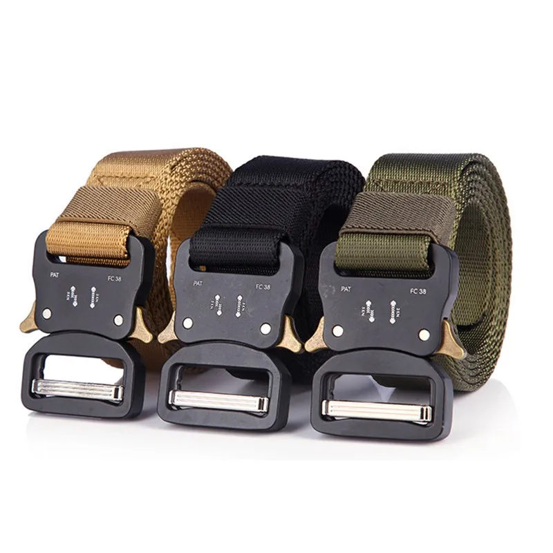 Military Men's Belts Unisex Korean Fashion Outdoor Travel Tactical Waistband Plastic Buckle Quick Release Canvas Adjustable Belt