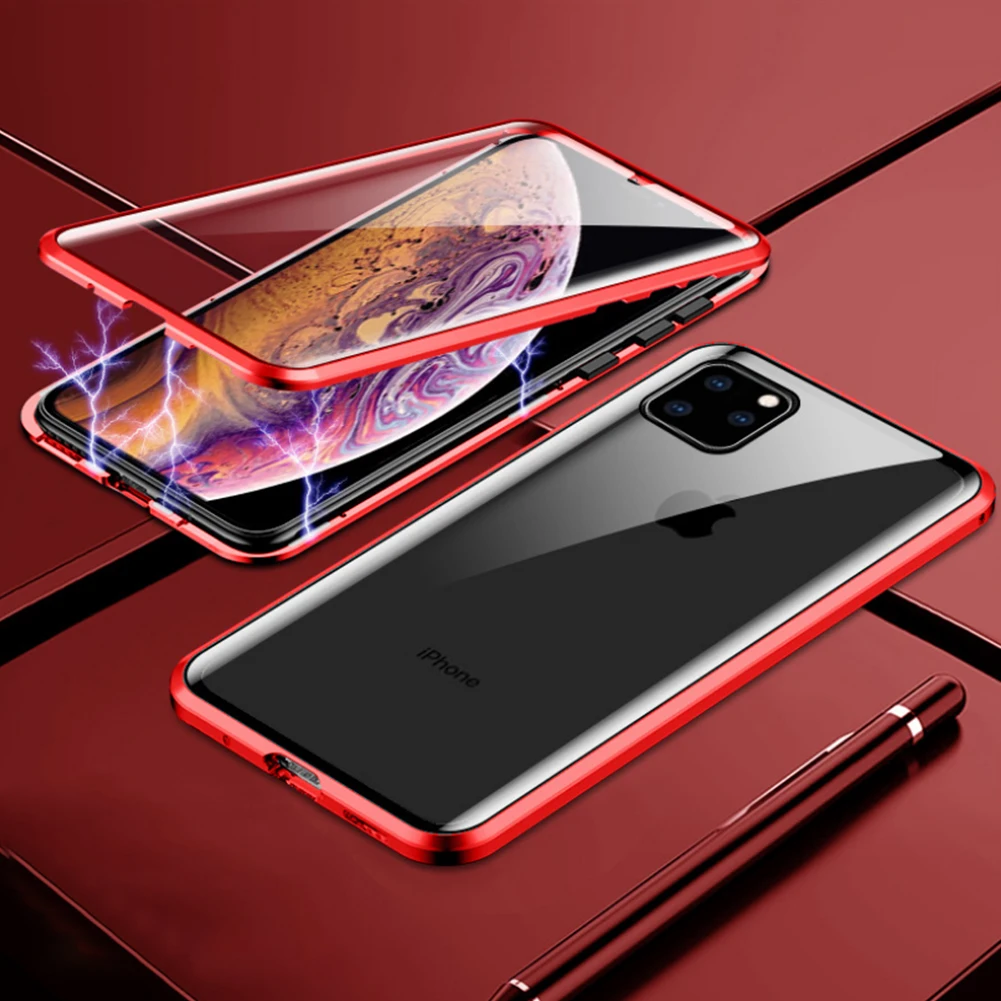 Магнитное закаленное стекло чехол для iPhone 11 Pro X XS MAX XR 8 7 металлический бампер Магнитный чехол для samsung Galaxy Note 10 S10 Plus