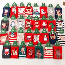 Рождественские детские носки подарочная упаковка, новогодние хлопковые осенне-зимние утепленные носки для малышей с героями мультфильмов носки-тапочки из пряжи с перьями