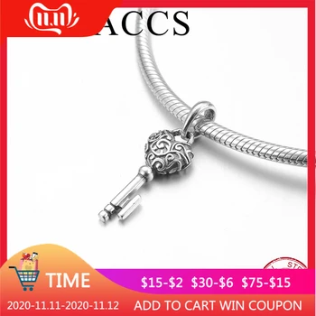 

New 100% Real 925 Sterling Silver Exquisite pattern Mind key Charm Pendant Beads Fit Original LYNACCS Bracelet Jewelry making
