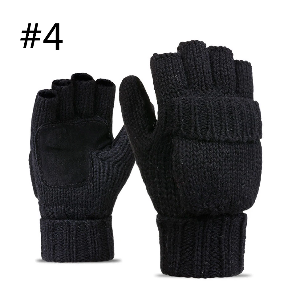 L.Mirror Fashion Unisex men Knitted Fingerless Thick Warm Gloves Winter women Soft Warm Mittens Flip Gloves