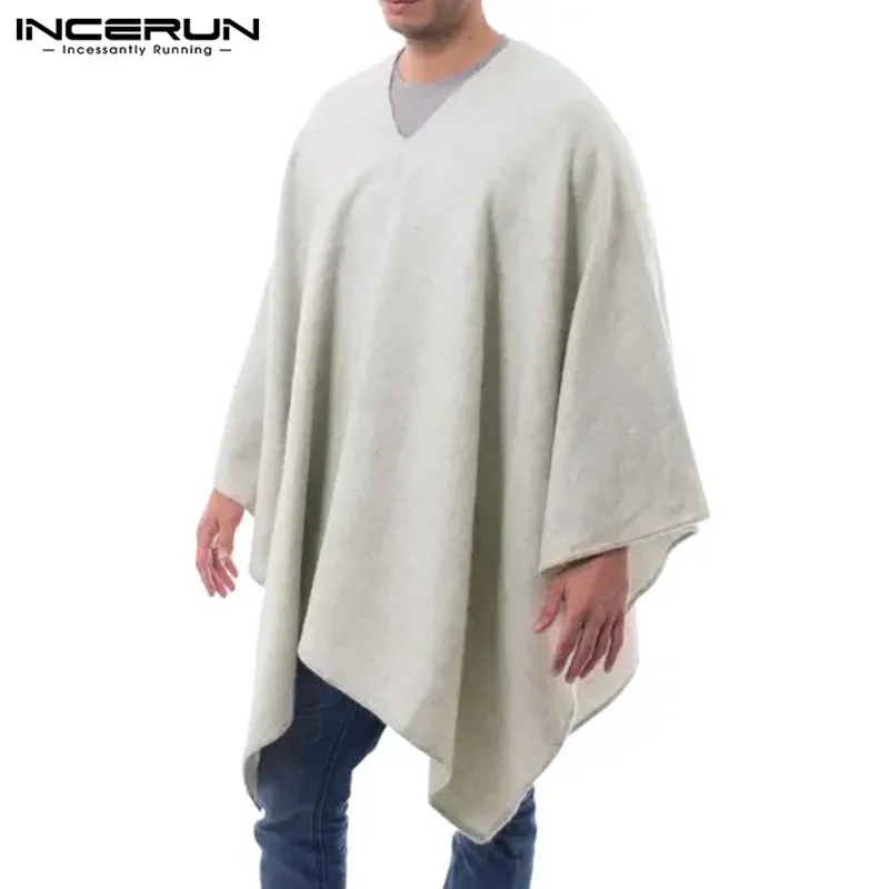 Gabardina holgada de lana de imitación para hombre, abrigo masculino con cuello de pico, Color sólido, Ponchos irregulares, ropa de calle, jerséis informales, S-5XL, 2021
