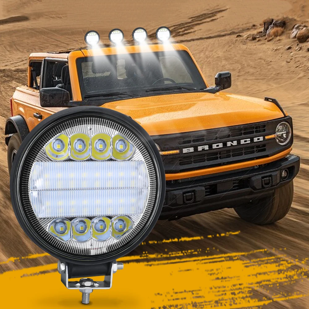 72W Led Work Light Bar Square Round Spotlight DRL Car Light For 4x4 SUV ATV Truck Excavator
