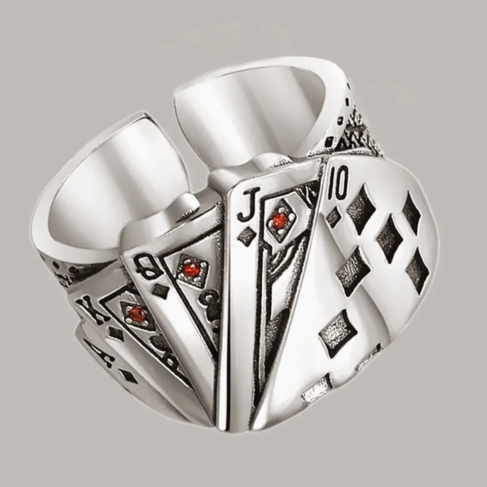 Poker Ring Do old Character Index Finger Ring Punk Hip-Hop Tide Restoring Ancient Ways People Creative Poker Street Snap Ring