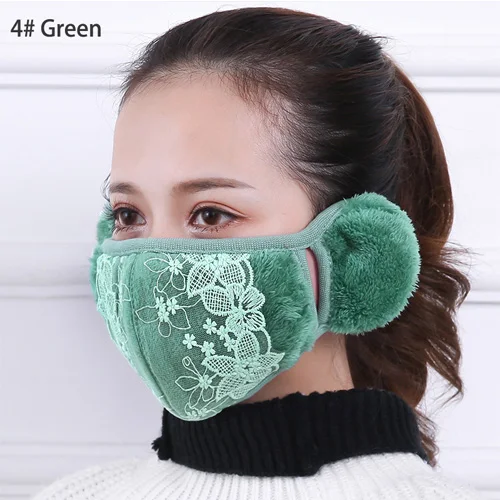4 Green 1 шт. кружевная маска для рта, защита ушей, защита от ветра, защита от пыли, противотуманная маска для лица для женщин и девочек - Цвет: 4 Green