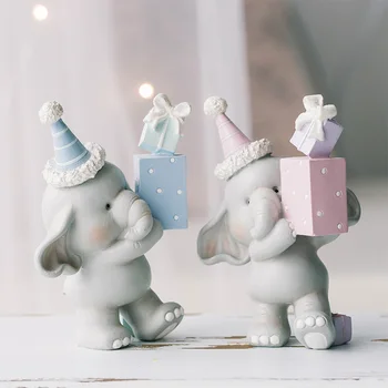 

WU CHEN LONG 1 Pair Home Decor Accessories Animal Figure Festivial Party Decor Birthday Gift for Kids Cute Elephant Statue R4078