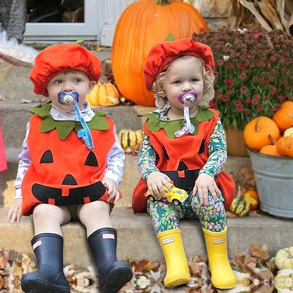 Toddler Infant Baby Boy Girl Cosplay Pumpkin Halloween Outfits Vest Tops Hat Newborn Halloween Costume For Baby Girl Clothes Set