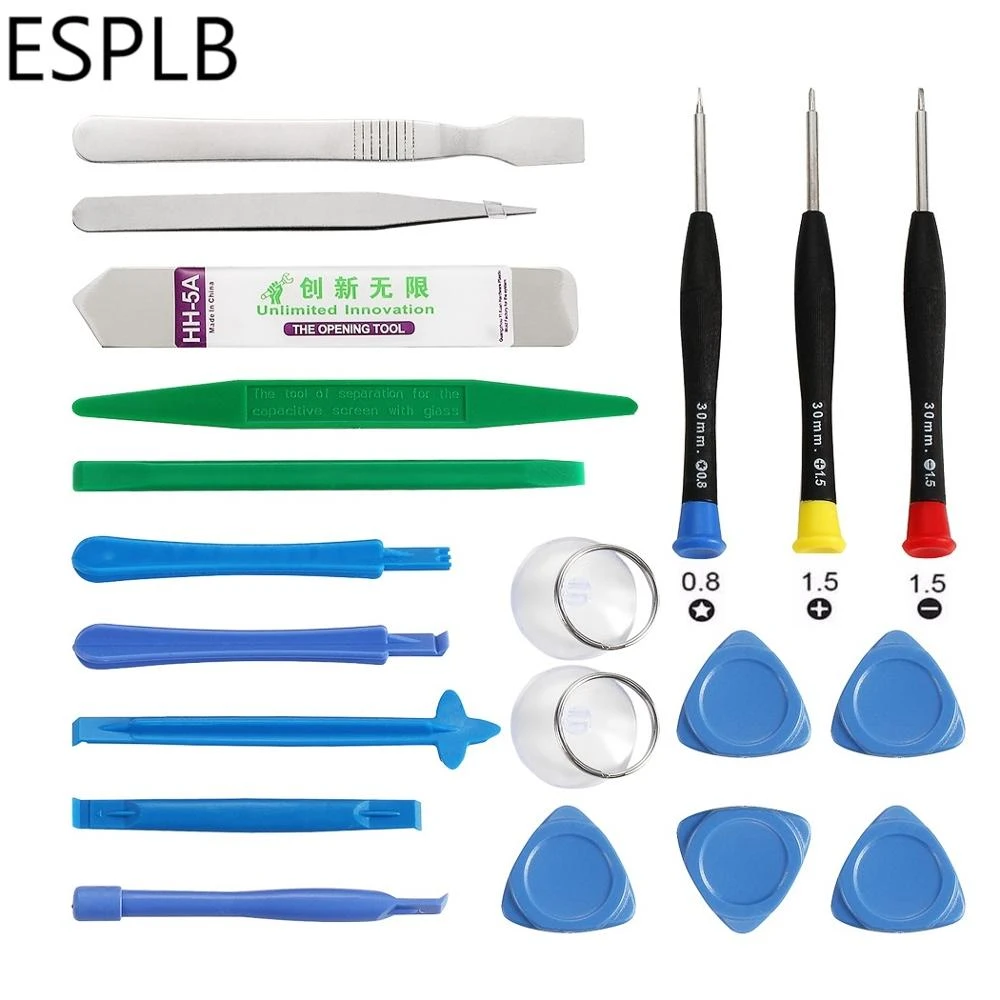 ESPLB-Kits de herramientas de reparación de teléfonos móviles, destornillador de desmontaje, pinzas Spudger, ventosas, juego de herramientas de apertura de pantalla para iPhone, 20 en 1