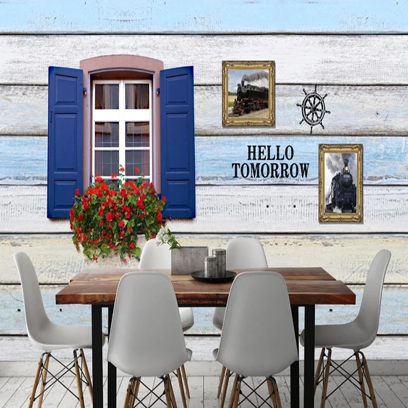 Пользовательские обои 3D деревянная доска окно чайный магазин кафе фон Настенная