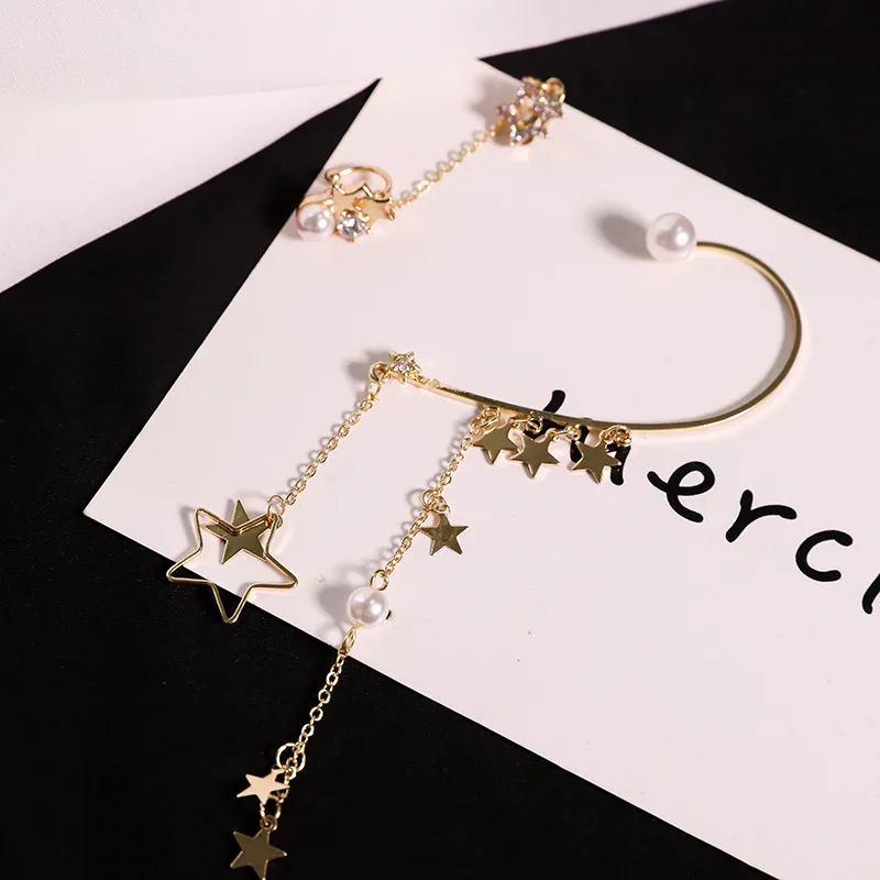 

2019 New Personality Punk Style Jewelry Creative Metal Stars Long Tassel Asymmetry Earrings Personality Girl Women's Accessories