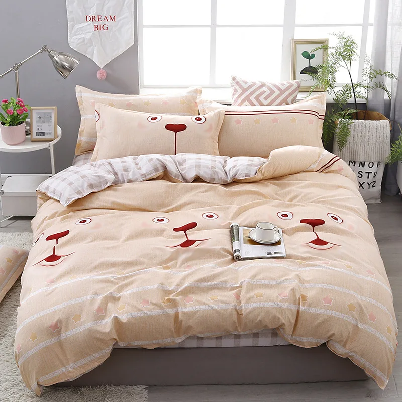 Home Textile Pure Polyester Material Bedding Sets Duvet Cover Bedclothes Flat Sheet Pillowcases Printed Bedding Sets For Bedroom