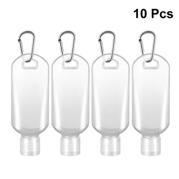 

10pcs 50ml Refillable Bottles with Hook Hand Sanitizer Bottle Travel Bottles Lotion Bottles (Transparent Bottles Random Color Ho