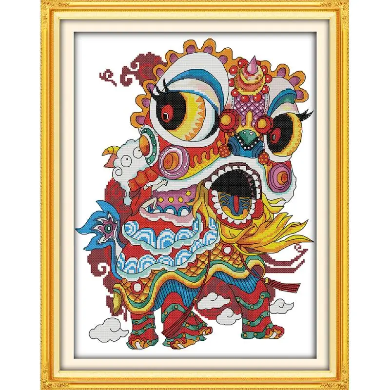 

Lion Dance Joy Sunday Stamped Cross Stitch Kits Patterns 14CT 11CT Counted Printed Handmade Arts Decor Embroidery Needlework Set