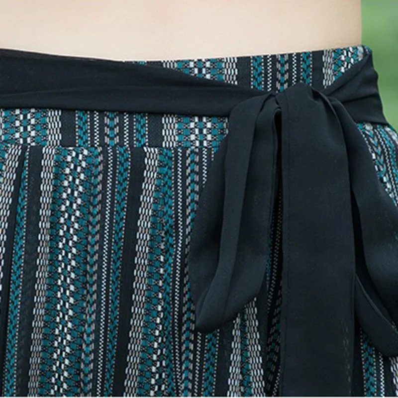Clobee женские широкие брюки pantalones mujer шелковые брюки Boho Длинные штаны женские винтажные шаровары полосатые брюки с принтом