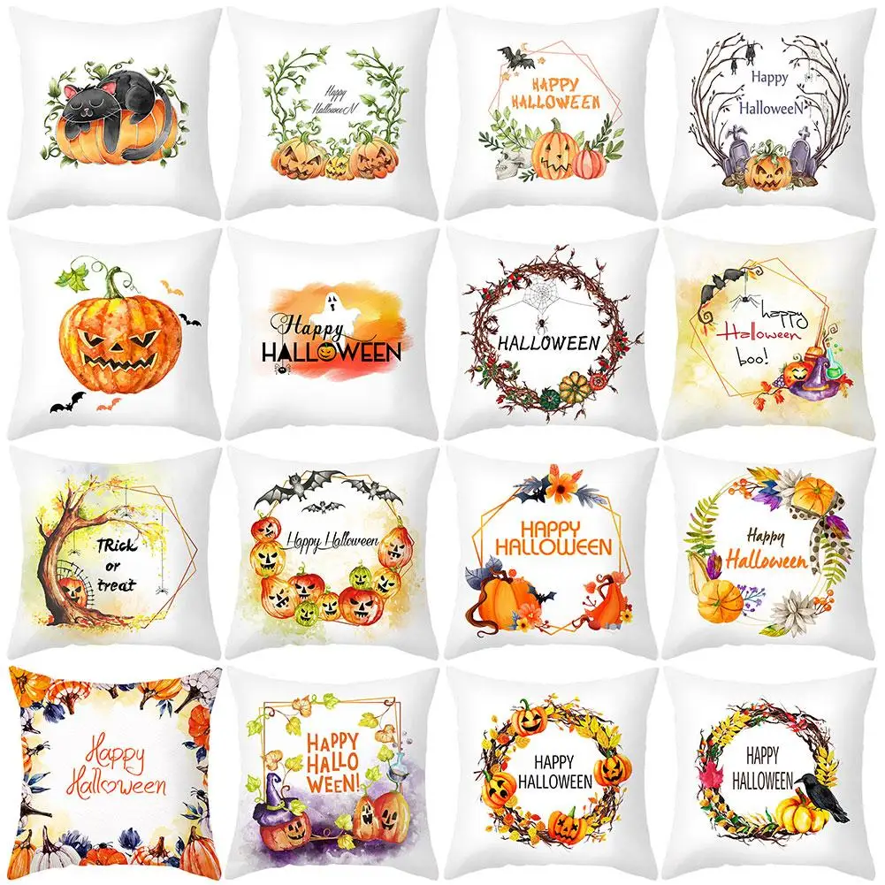 

Pumpkins Letters Print Sofa Throw Pillow Case Cushion Cover Home Halloween Decor