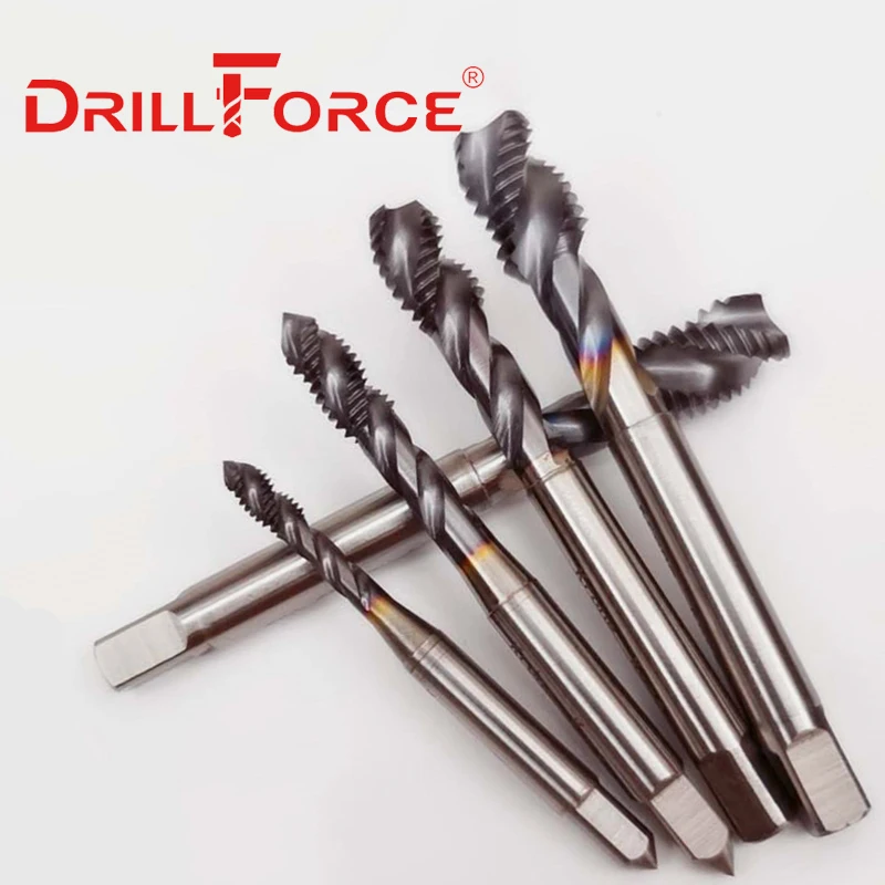 Drillforce 코발트 나사 스레드 탭 드릴 비트 나선형 뾰족한 플루트 미터법 M2-M16 TICN 코팅 기계 탭(스테인레스 스틸용)
