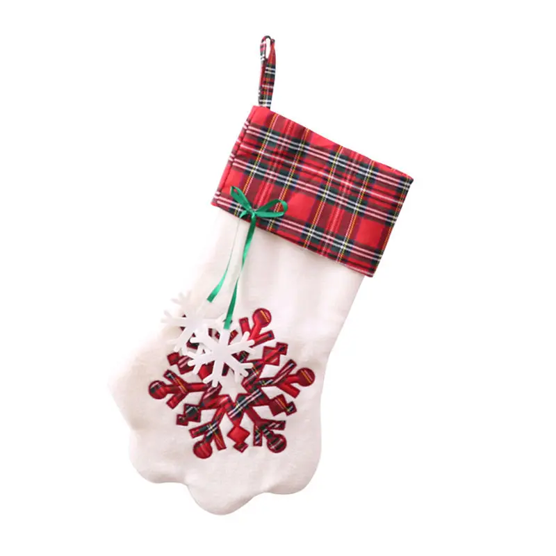 Creative Pet Dog Cat Paw Christmas Stocking Snowflake Socks Gift Bags Xmas Tree Hanging Pendant New Year Home Decorations U3