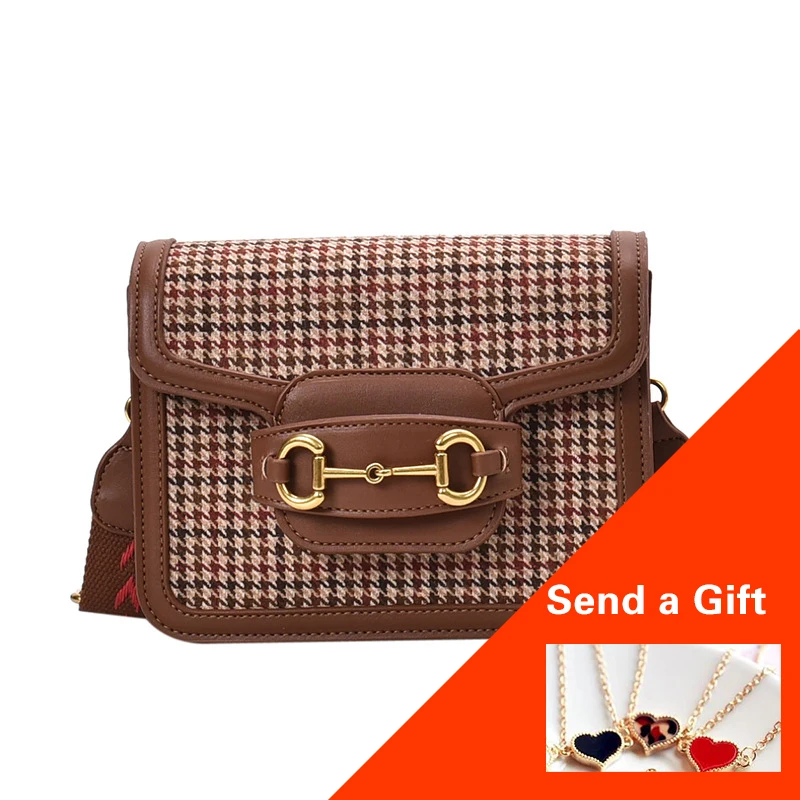 ##BUY Simple soft face small bag female 2019 winter new plaid shoulder fashion small square bag wild Messenger bag