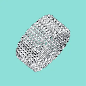 

925 Sterling Silver Ring Jewelry Woven Mesh Rings For Women Fashion Charm Jewelry Party Gift